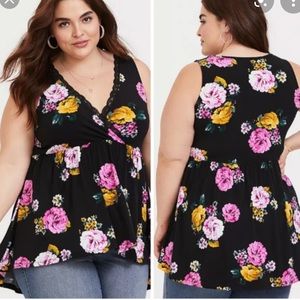 Torrid Floral Babydoll Style Vneck Shirt